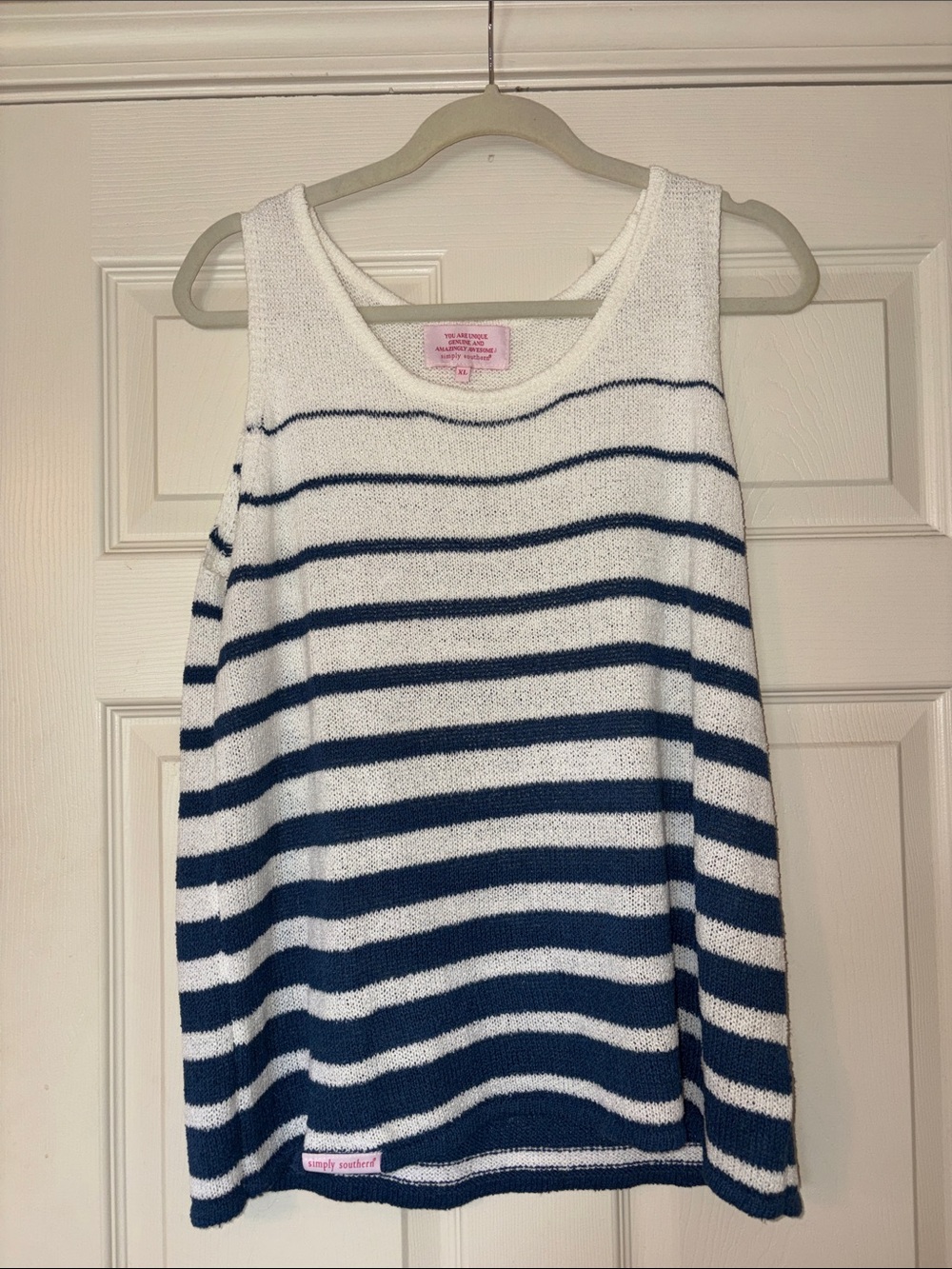Simply Southern White & Navy Striped Sleeveless Knit Sweater